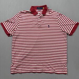 Polo Ralph Lauren Shirt Mens Large Red White Striped Trim Fit Cotton Classic